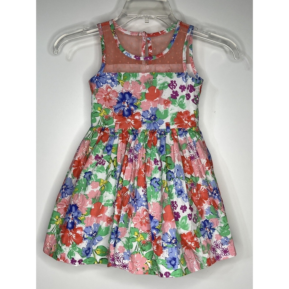 Nannette Sleeveless Fit to Flare Twirl‎ Dress Tropical Hibiscus Floral Girls 4